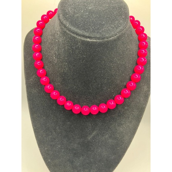 Homemade Hot Pink Round Beaded Collar Stretch 7 3/8 Inch Around Necklace! - Picture 2 of 6